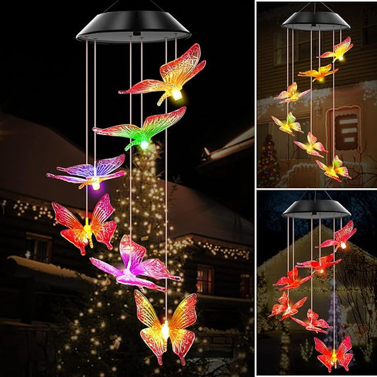 Solar Wind Chimes Outdoor Color Changing Lights, Gift for Women Mom Grandma Sister Best Gifts, Wind Chimes Unique Outdoor Garden Yard Decor (Purple Butterfly)