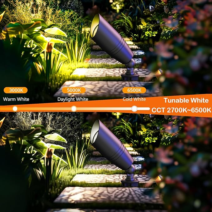 Smart RGB Low Voltage Landscape Lighting, 12V Color Changing Outdoor Spot Lights, Waterproof IP65 LED Garden Lights with App Control, Warm White to Multicolor, Uplight for Driveway (4Pack)