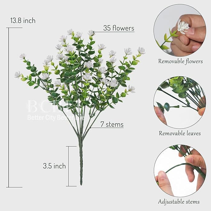Artificial Flowers for Outdoors, Outdoor Faux Plants, 12 Bundles UV Resistant Realistic, Faux Flowers for Outdoor Planters, Spring Summer Home Garden Decoration, White