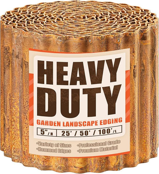 AHEONLAR Corrugated Metal Garden Edging, 5''×25Ft Steel Landscape Edging Border, Flower Bed Edging Borders, Metal Lawn Edging for Landscaping, Garden, Pathway, Lawn, Flower Bed, Garden Fence (Rusty)