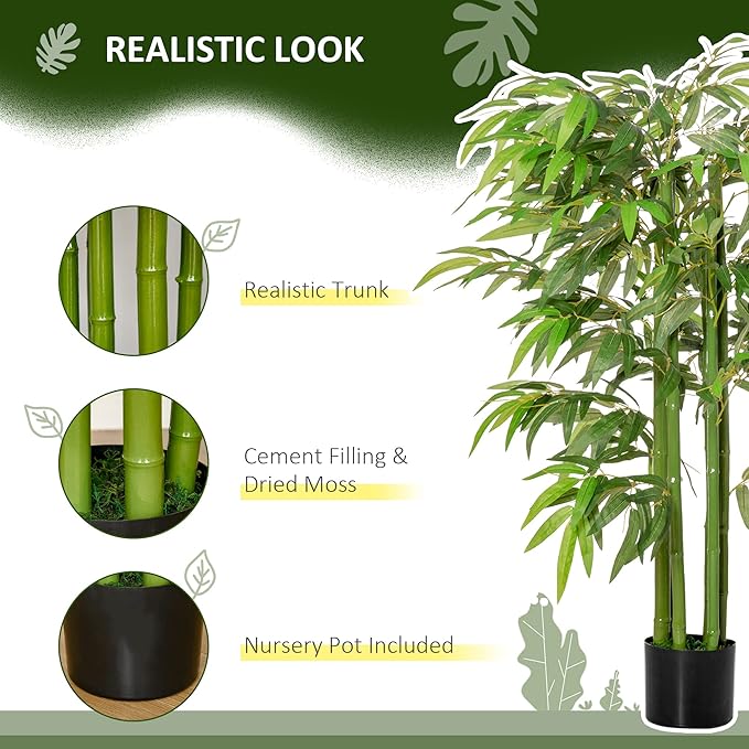 HOMCOM 4.5FT Artificial Bamboo Tree, Decorative Faux Plant in Nursery Pot for Indoor or Outdoor Decor