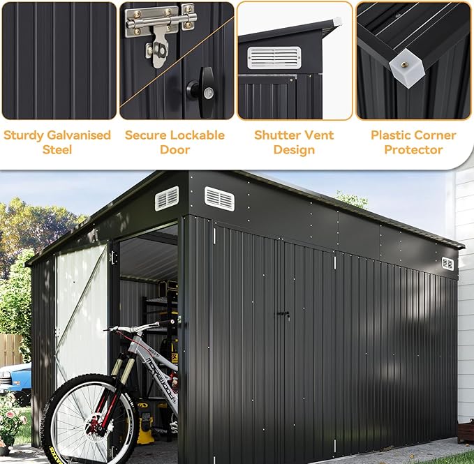 Aoxun 11.5’x7.5’ Shed Outdoor Storage Shed with Triple Lockable Door Metal Storage Cabinet with Slopping Roof for Tools Bicycles Storage for Garden, Patio, Courtyard