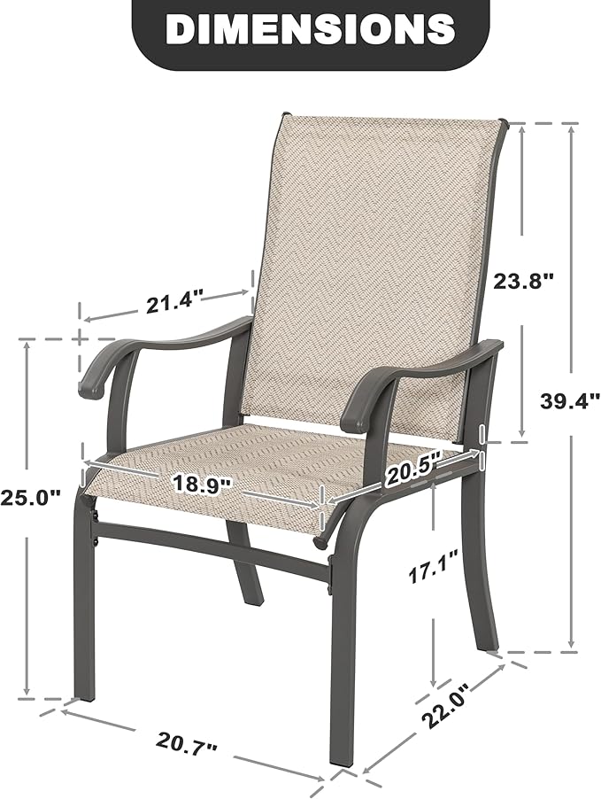 NUU GARDEN Patio Dining Chairs Set of 2, Outdoor Dining Chair with Powder-Coated Frame, All Weather Metal Dining Chairs with Textilene High Back and Wider Seat for Backyard, Deck, Balcony, Beige