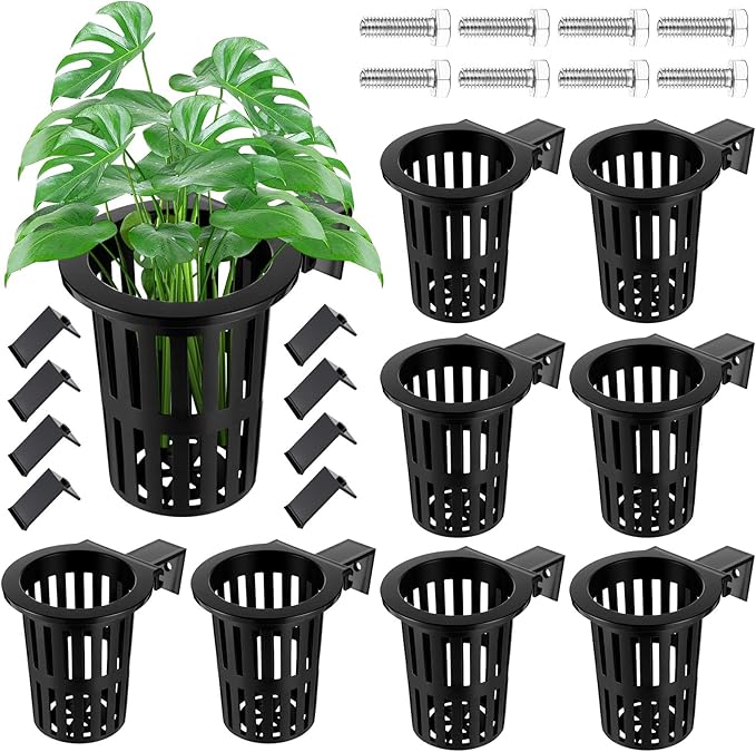 Baderke 8 Pack Aquarium Plant Holder Hanging Aquarium Planter Cup with Extension Hooks for Fish Tank Aquatic Plants Decorations
