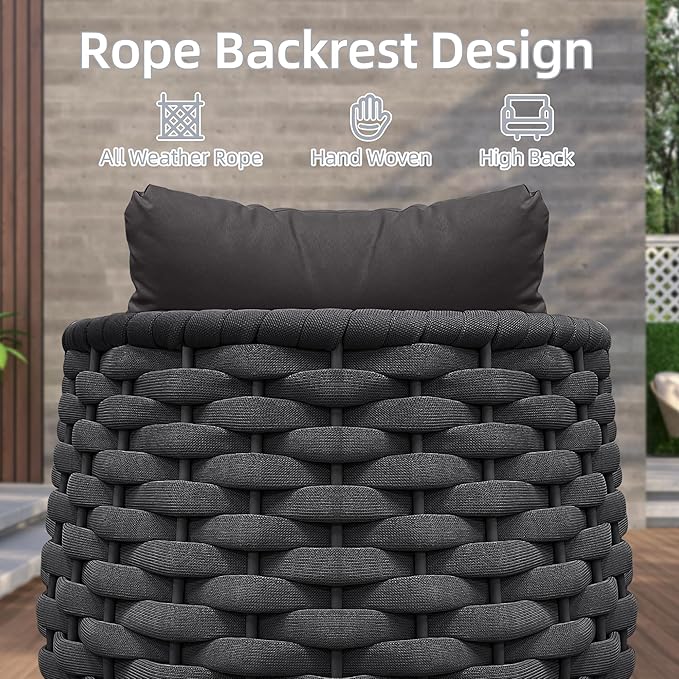 TWT 3 Pieces Aluminum Patio Furniture Set, Hand Woven Textilene Rope Outdoor Sofa Set w/Washable Cushion and Rock Slab Tabletop, Conversation Furniture for Livingroom Poolside Balcony (Dark Grey)