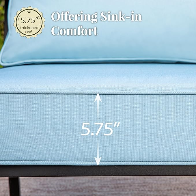 Patio Furniture Set 7 pcs, Outdoor Patio Furniture, 3-Seat Sofa, 2 Single Chairs, 2 Rocking Chairs, 2 Ottomans and 5.75" Extra Thick Cushion, Patio Conversation Set for Backyard Deck,Blue