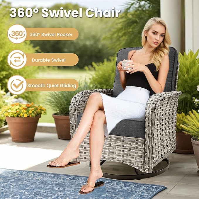 HOOOWOOO Outdoor Sectional Furniture Set with Fire Pit Table,9 Pieces Wicker Patio Conversation Sets,L Shape All Weather Outside Couch Sofa Set with Swivel Chairs Ottoman,Black