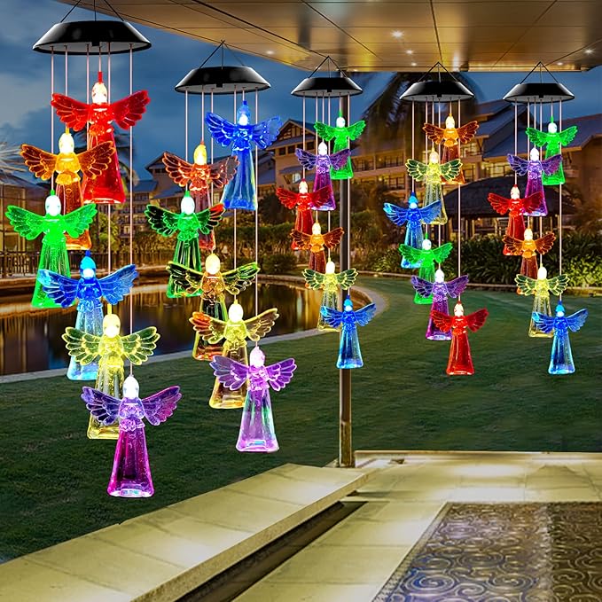 Solar Wind Chimes Outdoor Color Changing Lights, Gift for Women Mom Grandma Sister Best Gifts, Wind Chimes Unique Outdoor Garden Yard Decor (Angel)