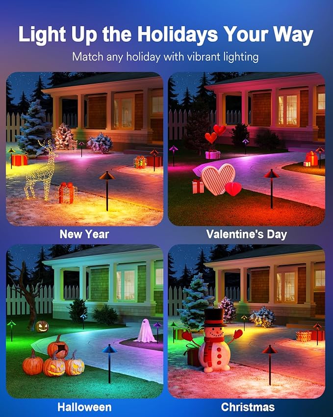 Lumary Smart Low Voltage Pathway Lights, 4 Pack Landscape Path Lights with RGBAI Color Changing, IP65 Waterproof Outdoor Lighting for Yard Driveway, App/Voice/Remote Control, Black
