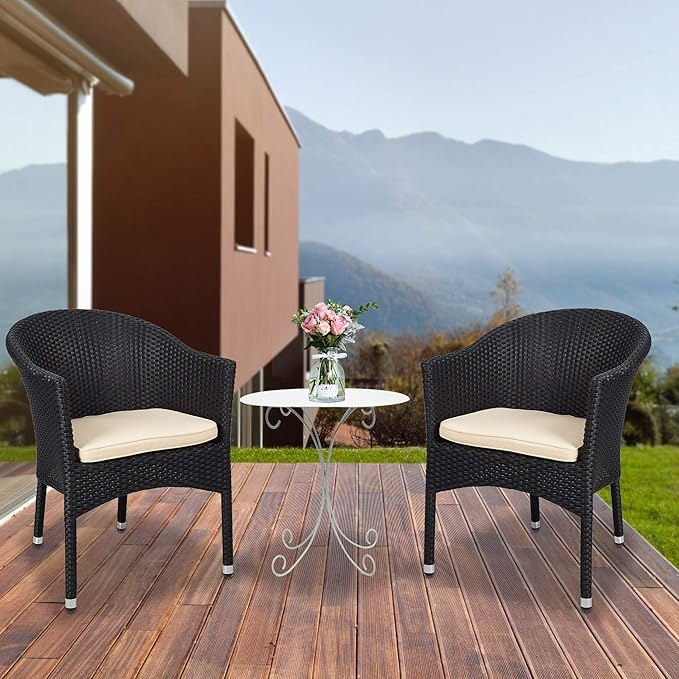 TRY & DO 4 PCS Patio Rattan Dining Chairs,Outdoor Rattan Dining Chairs with Sponge Cushion,PE Wicker Chairs Suitable for Lawn,Yard and Any Indoor or Outdoor Occasions(Black), No Assembly Required