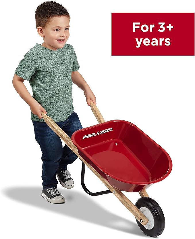Wagon for Kids, Rolling Cart, Garden Cart on Wheels, Baby Wagon, Radio Flyer Kid's Wheelbarrow, Red, for Ages 3+ Years
