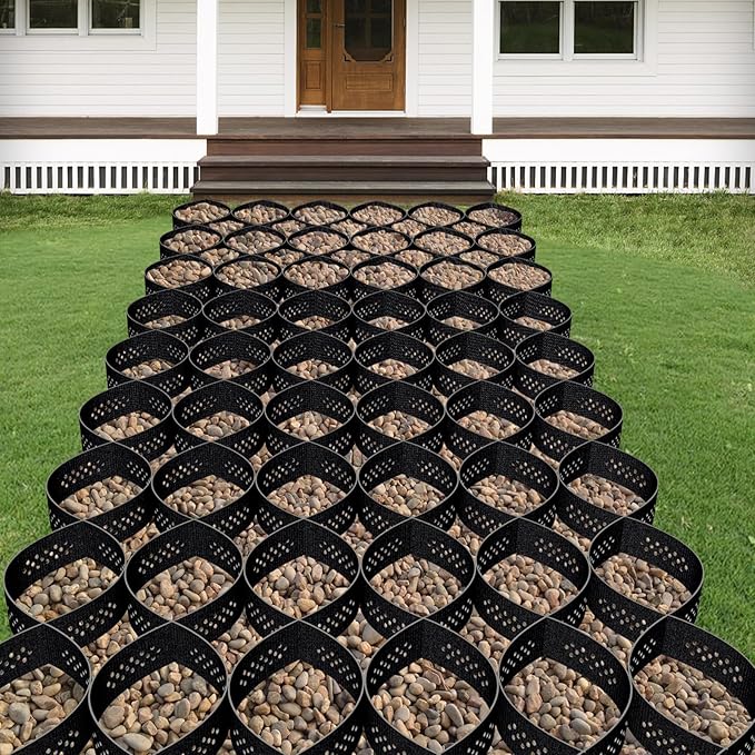 Geo Grid 3" Thick Gravel Ground Grid - 9 x 17 Ft Driveway Geocell with 1885 LBS Per Sq Load, Foldable Gravel Retainer Permeable Stabilizer for Driveways, Walkway, Slope Shed Base & Garden
