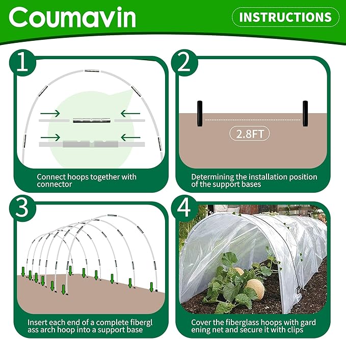 72 PCS Greenhouse Hoops for DIY Grow Tunnel Set, Garden Hoops for Raised Beds Row Cover, Flexible Fiberglass Plant Hoop Frame Support DIY Hoops Kit Garden Stakes for Outdoor, Yellow