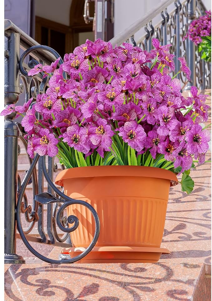 AmyHomie 20 Bundles Artificial Flowers for Outdoor Outside Spring Summer Decoration UV Resistant Faux Flowers No Fade Fake Plastic Plants Garden Porch Window Box Decorating (Purple)