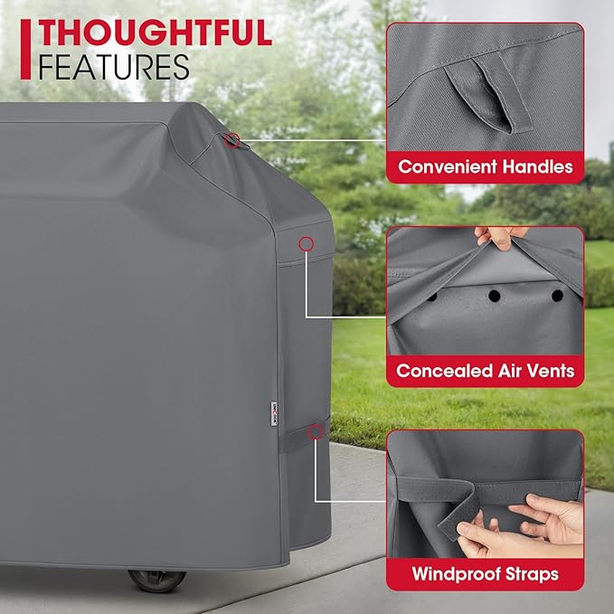 Unicook Grill Cover 75 Inch, Outdoor Heavy Duty Waterproof Large BBQ Cover, Compatible with Weber, Char-Broil, Nexgrill and More Grills, All Weather Protection, Grey