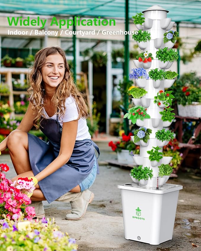 Hydroponic Tower Growing System，45 Pods Vertical Garden，Suitable for Indoor and Greenhouse, Grow Herbs and Vegetables，Houseplant Farming with Water Circulation and Automatic Timer