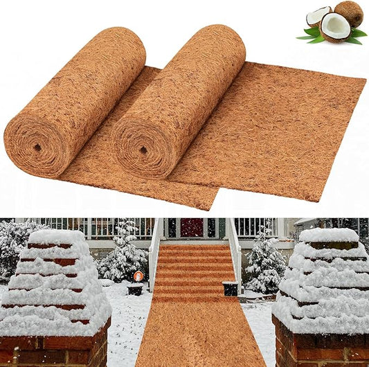 Riare 2 Pack 16 × 118 Inch No-Slip Ice and Snow Carpet Mats- Natural Coconut Fiber Carpet Anti-Slip Coco Coir Carpet Mat for Winter Walkways Front Door Stairs Porch Outdoor Garden Patio Safe Walking