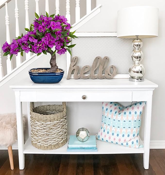 Briful Artificial Bougainvillea Bonsai Tree 18.5" Silk Bougainvillea Plant with Blue Pot Fake Bougainvillea Floral Tree for Home Office Room Desk Shelf Zen Décor(Purple)