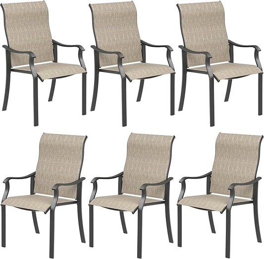 UDPATIO Patio Dining Chairs Set of 6, High Back Wide Seat Outdoor Furniture Chairs with All Weather Breathable Textilene, for Garden Lawn, Brown
