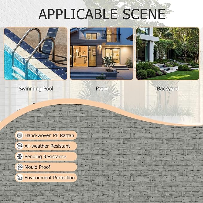 Patio Furniture Set 7-Piece, All-Weather Outdoor Conversation Set Sectional Sofa with Water Resistant Grey Thick Cushions and Coffee Table（Khaki）