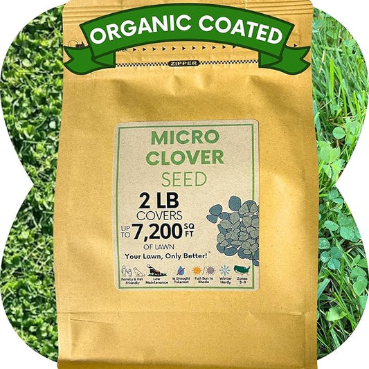 Flawn Seed Kits 2 Lbs Micro Clover Seed, Organic Coated, Eco-Friendly, Low Growing, Low Maintenance, Lawn Alternative, Kraft Zipper Pouch, Covers up to 7200 Sqft