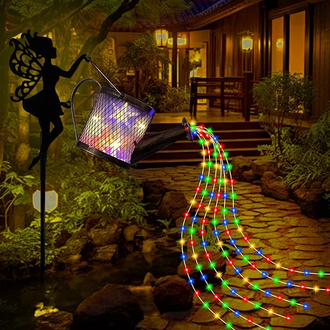 Solar Watering Can Lights Outdoor Decor, Metal Solar Fairy Light IP65 Waterproof, Hanging Garden Backyard Decor Lights Outside Patio Lawn, Gifts for Mom Grandma Women Birthday (Multicolor)