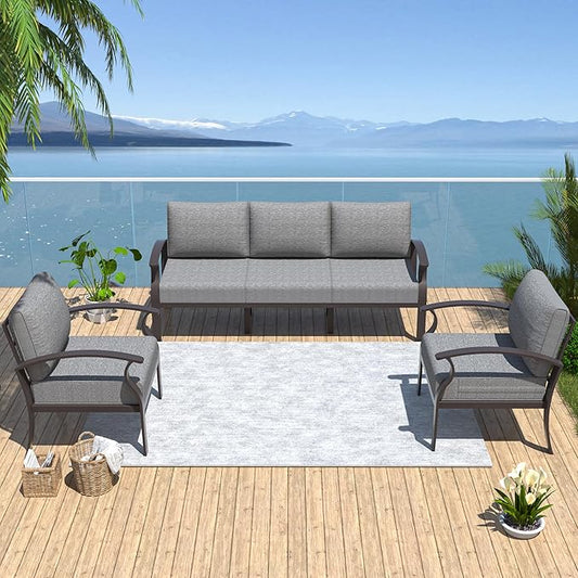 Kurapika Aluminum Patio Furniture Set 5-Seat Modern Metal Outdoor Conversation Sets w/5.1 Inch Cushion Patio Sectional Sofa, Grey