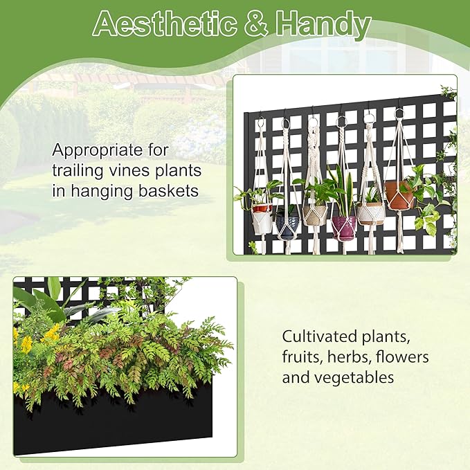 Metal Raised Garden Bed, Trellis Planters Bed with Drainage Holes for Climbing Plants, Vegetables Outdoor Privacy Screen with Planter Box 73"x47"x16", Black