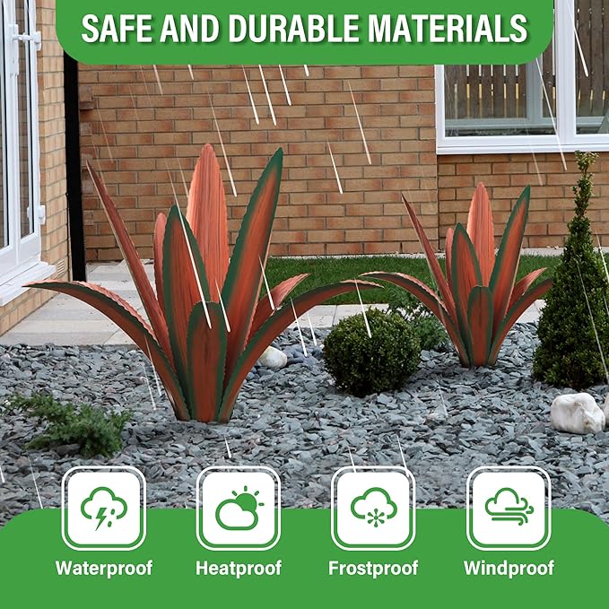 Metal Agave Plants Home Decor, Enlarge Thickened Metal Agave Garden Art for Outdoor Decor, Patio Lawn, Garden Sculpture Statue Green(2PCS)