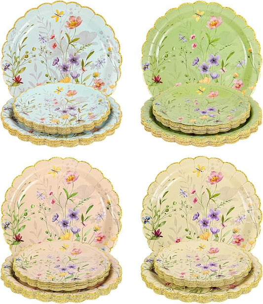 64 Pcs Wildflower Paper Plates Disposable Tableware Set 9 Inch and 7 Inch Floral Paper Plates for Wildflower Baby Shower Tea Party Birthday Wedding Picnic Garden Decoration Supplies