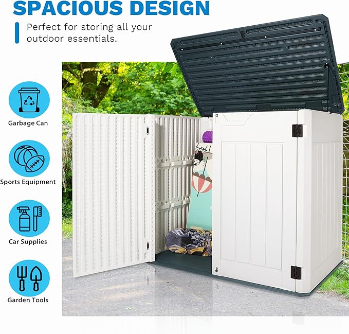 47 Cu ft Outdoor Storage Shed, Resin Outdoor Storage Box for Patio Yard Weatherproof Outdoor Storage Cabinet for Tools Pool Supplies - Lockable Deck Boxes Outdoor Waterproof(Creamy White)