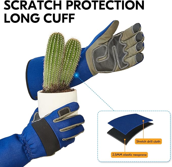 Vgo... Safety Work Gloves Men,Gardening,Long Sleeves Gauntlet,Puncture Proof,Touchscreen(1 Pair,Size XL,Blue,AL6608-ML)