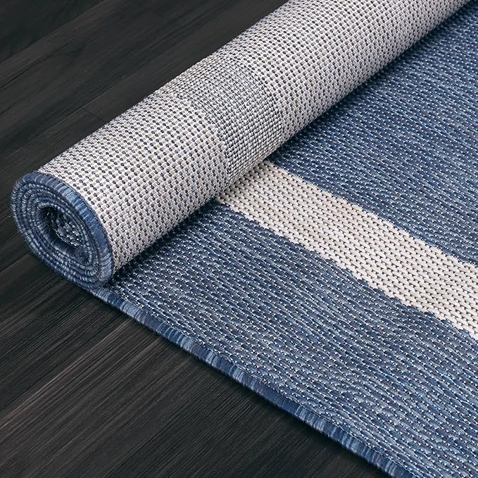 Bordered Outdoor Rug 5x7 Washable Outside Carpet for Indoor Patio Porch Waterproof Easy Cleaning Non Shedding Area Rugs Blue 5 x 7
