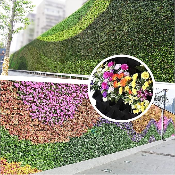 72 Pockets Hanging Planter Bags, Hanging Vertical Wall Mounted Plant Planting Grow Bags, Herb Garden Planter Outdoor Indoor Growing Bag, Gardening Vertical Greening Flower Container(1m×1m, Black)