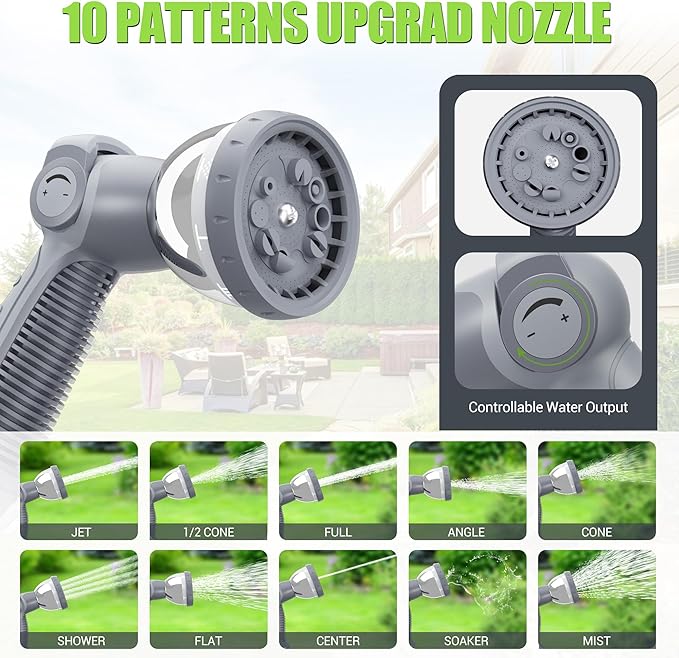 1/2" x 150 ft Retractable Hose Reel, Heavy Duty Retractable Garden Hose Reel Wall Mounted with 10-Pattern Hose Nozzle/Any Length Lock/Slow Return System/180°Swivel Bracket