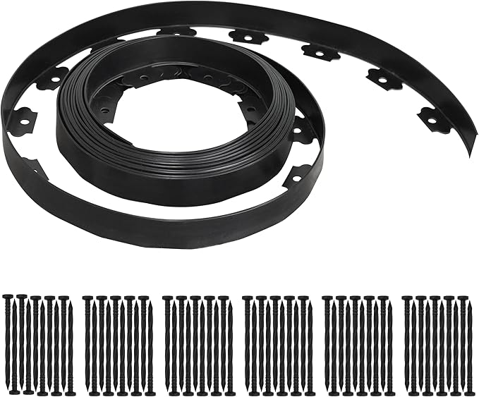 Gardzen 1.5" x 60' Landscape Edging Kit, Garden Edging Coil Comes with 60 Pcs Spikes, No Dig Lawn Border Design