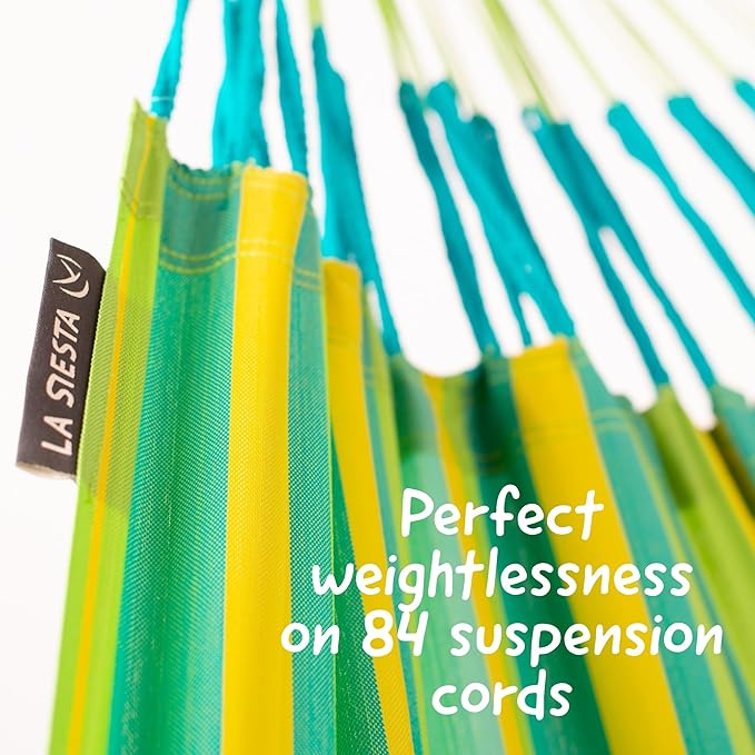 La Siesta® Large Double Brisa Classic Hammock, Outdoor Indoor Hammock Swing - Handmade Weather & Tear Resistant Patio Backyard Bedroom Hammock, Lime