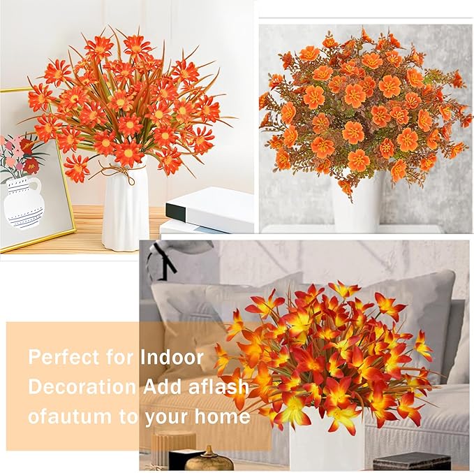 36 Bundles Outdoor Artificial Fall Flowers UV Resistant Plastic Faux Flowers Fake Fall Plants Shrubs Fall Decoration for Autumn Garden Patio Wedding Kitchen Farmhouse Decor