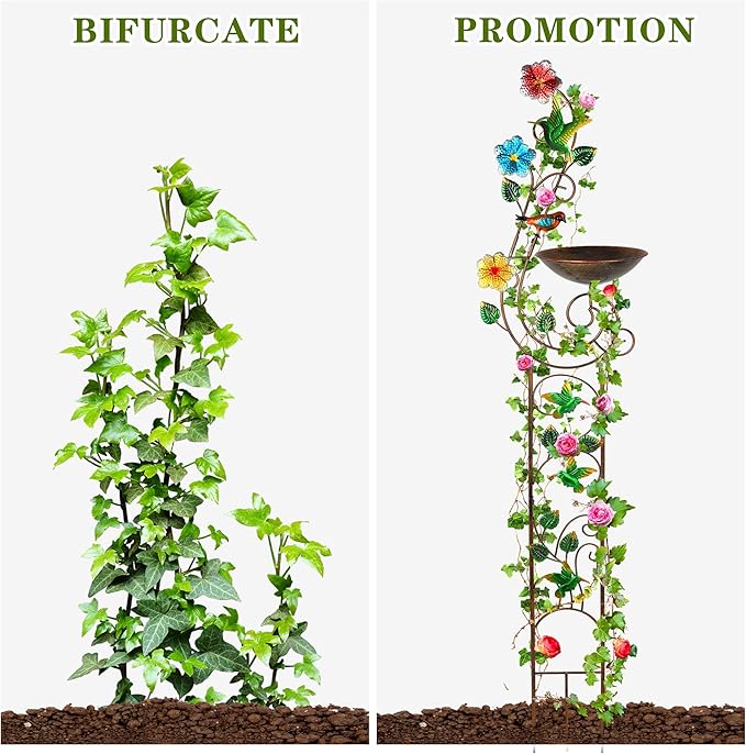 57” Bird Bath with Garden Trellis for Climbing Plants Outdoor, Small Decorative Metal Birdbath Bird Baths (Redbird)