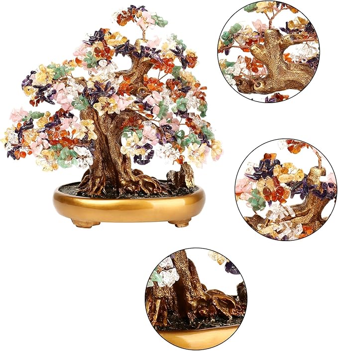 Natural Tree of Life (1,251 Gemstone Count) Crystal Tree with Healing Properties - Bonsai Feng Shui Money Tree for Healing and Luck (7 color) One Size