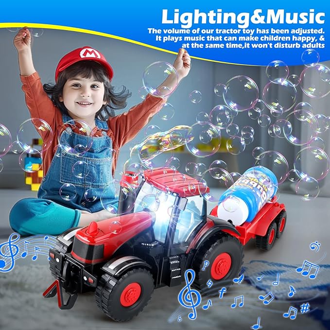 Tractor Bubble Machine for Kids 3 4 5 6 Years Old Boys: 2 in 1 Farm Tractor Toy Automatic Bubble Blowing with Lights & Sounds, Indoor Outdoor Toys for Toddlers, Ideal Gifts for 3-8 Year Olds