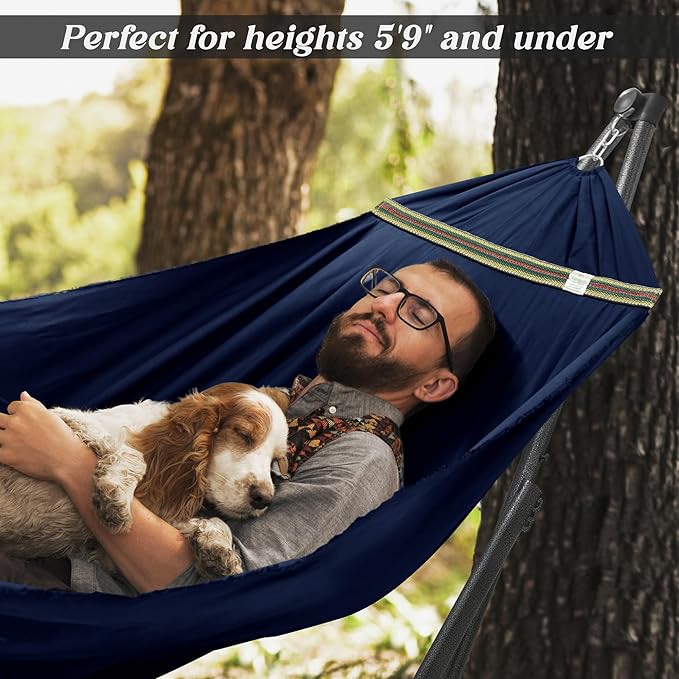Tranquillo Uniki Hammock with Stand, 550 lbs Capacity – 30-Second Setup, Sturdy Steel Stand, 3-Year Warranty, Tool-Free Assembly, Premium Carry Bag Included, Outdoor & Indoor Hammock, Navy