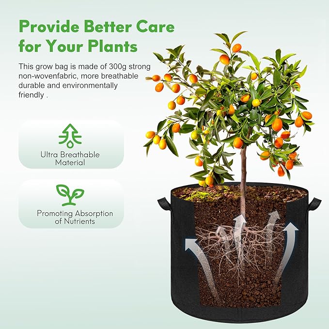 5-Pack 20 Gallon Grow Bags, Large Nonwoven Fabric Pots with Handles for Planting Fruits, Vegetables, Flowers Indoor Outdoor