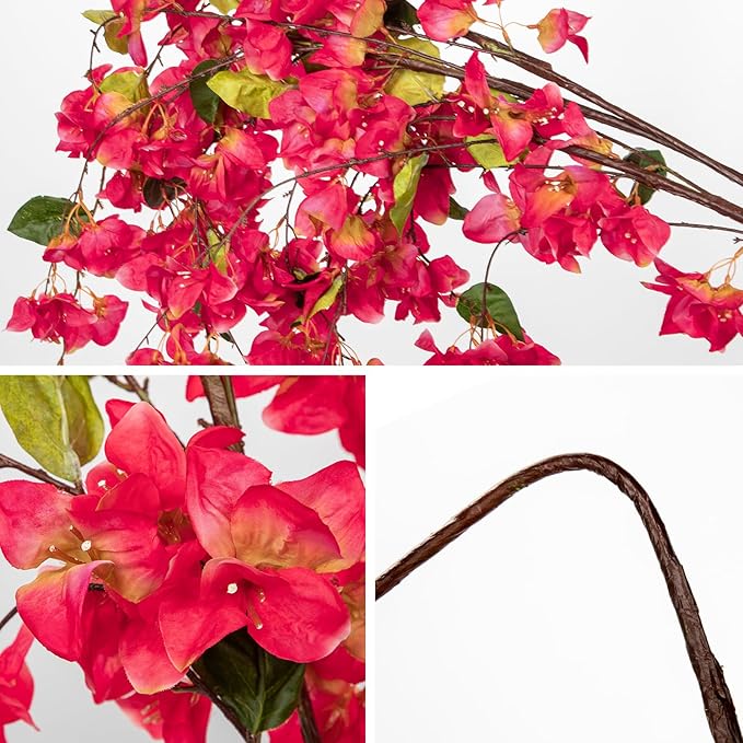 DILATATA Artificial Bougainvillea Branches 47" Long Wisteria Vines Trailing Artificial Flowers for Front Door Porch Planter Urn Patio Balcony Drooping Flowers Deep Rose Bugambilias