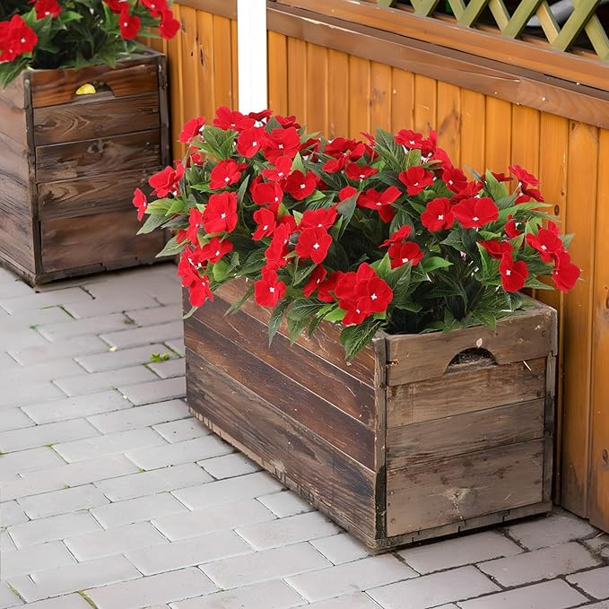 8 Bundles Artificial Impatiens Flowers for Outdoor Silk Impatiens Flowers Faux Flowers for Pot Patio Lawn Garden Hanging Basket Porch Home Decor (8, Red)