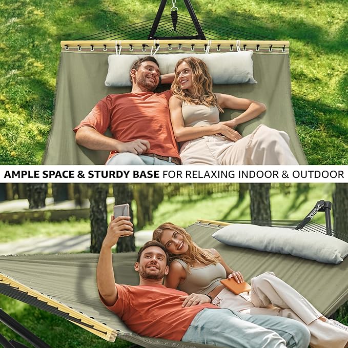 Tranquillo Unity Adjustable Hammock Stand, 800 lbs Capacity Steel Double Hammock Stand for 2 Persons, Premium Pre-Assembled Stand for Indoor Outdoor, Sage