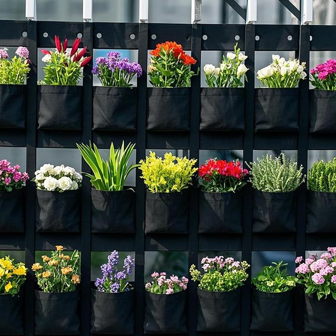 SOUJAP 2 Pack 18 Pockets Vertical Wall Garden Planter Plant Grow Bag, Hanging Felt Grow Bags Vertical Wall Garden for Indoor, Outdoor, Flower, Garden, Vegetable and Home Decoration (Black)