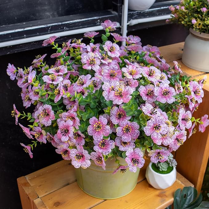 Artificial Flowers for Outdoors, 10 Bundles UV Resistant Artificial Outdoor Flowers, Not-Fading Silk Faux Flowers for Outdoor Planters for Home Garden Porch Decor, Pink