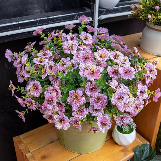 Artificial Flowers for Outdoors, 10 Bundles UV Resistant Artificial Outdoor Flowers, Not-Fading Silk Faux Flowers for Outdoor Planters for Home Garden Porch Decor, Pink