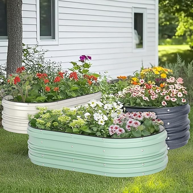 WORKPRO 3Pcs 2x2x1ft Galvanized Raised Garden Bed Set, Rust & Corrosion Protection, Easy Assembly, Safe Edge, Ideal for Vegetables & Flowers, Dark Gray